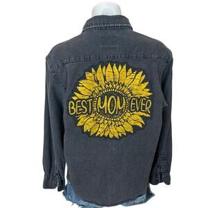 Best Mom Ever Black Chambray Button Down Shirt MEDIUM Gift Oversized Unique